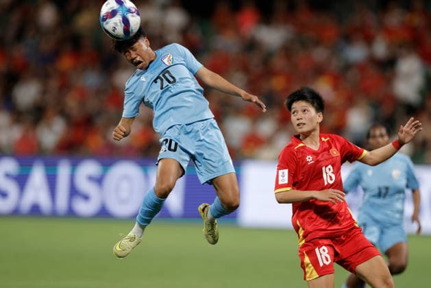SOCCER ASIAN CUP VIETNAM INDIA, Sanfida Nongrum of India attempts to head on goal during the AFC Women™s Asian Cup Group C match between Vietnam and India at HBF Park in Perth, Wednesday, March 4, 2026. ( NO ARCHIVING, EDITORIAL USE ONLY PERTH WESTERN AUSTRALIA AUSTRALIA  Copyright: xRICHARDxWAINWRIGHTx 20260304134052390155