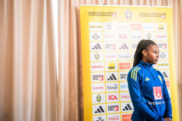 260304 Monica Jusu Bah during a mixed zone with the national women s football team of Sweden on March 4, 2026 in Reggio Calabria Photo Ludvig Thunman BILDBYRAN code LT LT0781 fotboll football soccer fotball vm kval kval fifa womens world cup qualifier qualifier mixed zone sverige sweden dam bbeng sverige sweden  Copyright: LUDVIGxTHUNMAN BB260304LT018