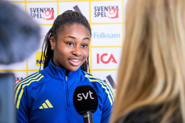 260304 Monica Jusu Bah during a mixed zone with the national women s football team of Sweden on March 4, 2026 in Reggio Calabria Photo Ludvig Thunman BILDBYRAN code LT LT0781 fotboll football soccer fotball vm kval kval fifa womens world cup qualifier qualifier mixed zone sverige sweden dam bbeng sverige sweden  Copyright: LUDVIGxTHUNMAN BB260304LT025
