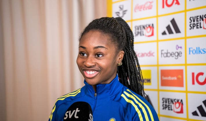 260304 Monica Jusu Bah during a mixed zone with the national women s football team of Sweden on March 4, 2026 in Reggio Calabria Photo Ludvig Thunman BILDBYRAN code LT LT0781 fotboll football soccer fotball vm kval kval fifa womens world cup qualifier qualifier mixed zone sverige sweden dam bbeng sverige sweden  Copyright: LUDVIGxTHUNMAN BB260304LT027
