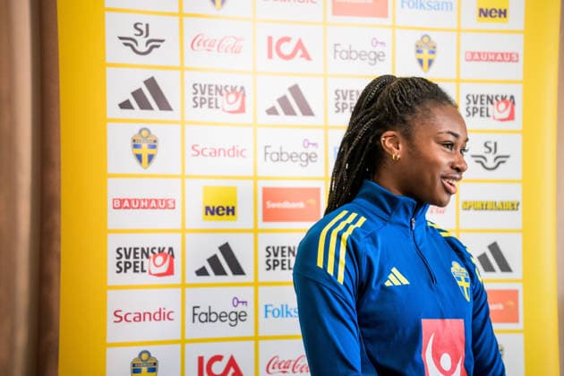 260304 Monica Jusu Bah during a mixed zone with the national women s football team of Sweden on March 4, 2026 in Reggio Calabria Photo Ludvig Thunman BILDBYRAN code LT LT0781 fotboll football soccer fotball vm kval kval fifa womens world cup qualifier qualifier mixed zone sverige sweden dam bbeng sverige sweden  Copyright: LUDVIGxTHUNMAN BB260304LT028