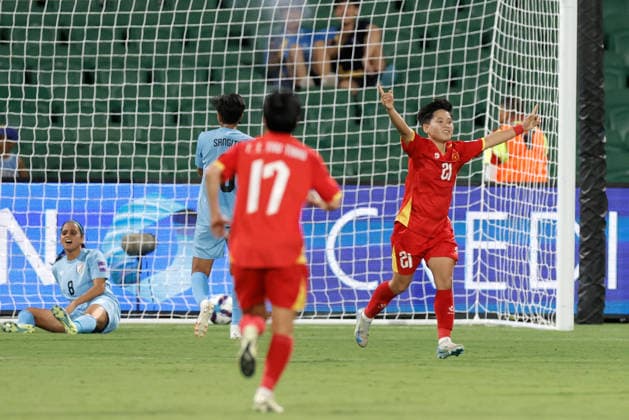 SOCCER ASIAN CUP VIETNAM INDIA, Ngan Thi Van Su of Vietnam celebrates after scoring a goal during the AFC Women™s Asian Cup Group C match between Vietnam and India at HBF Park in Perth, Wednesday, March 4, 2026. ( NO ARCHIVING, EDITORIAL USE ONLY PERTH WESTERN AUSTRALIA AUSTRALIA  Copyright: xRICHARDxWAINWRIGHTx 20260305117646101177