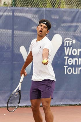 RECORD DATE NOT STATED ITF M25 Faro Men s Singles Tennis Tournament - 1st Round - Liam Broady (GBR) vs Francisco Rocha (POR), Faro, Portugal. March 4th, 2026. Clube de Tenis de Faro, Faro, Portugal. Francisco Rocha of Portugal during the ITF M25 Faro Men s Singles Tennis Tournament 1st Round match versus Liam Broady of the United Kingdom, played in hard court with Wilson Roland Garros All Court Deca (Type 2) balls. Credit: Nuno Pires Veloso Alamy Live News. Copyright: xx