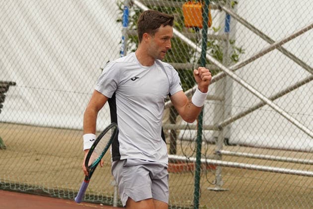 RECORD DATE NOT STATED ITF M25 Faro Men s Singles Tennis Tournament - 1st Round - Liam Broady (GBR) vs Francisco Rocha (POR), Faro, Portugal. March 4th, 2026. Clube de Tenis de Faro, Faro, Portugal. Liam Broady of Great Britain celebrating a point during the ITF M25 Faro Men s Singles Tennis Tournament 1st Round match versus Francisco Rocha of Portugal, played in hard court with Wilson Roland Garros All Court Deca (Type 2) balls. Credit: Nuno Pires Veloso Alamy Live News. Copyright: xx