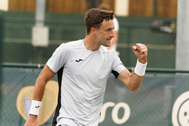 RECORD DATE NOT STATED ITF M25 Faro Men s Singles Tennis Tournament - 1st Round - Liam Broady (GBR) vs Francisco Rocha (POR), Faro, Portugal. March 4th, 2026. Clube de Tenis de Faro, Faro, Portugal. Liam Broady of Great Britain celebrating a point during the ITF M25 Faro Men s Singles Tennis Tournament 1st Round match versus Francisco Rocha of Portugal, played in hard court with Wilson Roland Garros All Court Deca (Type 2) balls. Credit: Nuno Pires Veloso Alamy Live News. Copyright: xx
