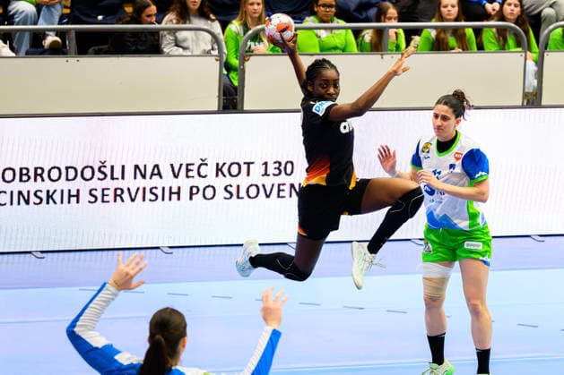 Handball, Women European Championship Qualification, Slovenia Germany, 2 Round, Group 3, Matchday 3 Farrelle Njinkeu Germany , Ema Hrvatin Slovenia Celje Slovenia