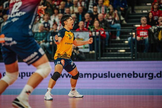 Volleyball Men CEV Cup 2026 SVG Lüneburg vs Alterna SPVB POITIERS 04 03 2026 Sho Takahashi 21 SVG Lüneburg celebrates