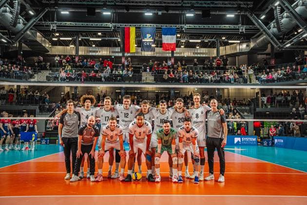 Volleyball Men CEV Cup 2026 SVG Lüneburg vs Alterna SPVB POITIERS 04 03 2026 The Alterna SPVB POITIERS team at the team photo before the match