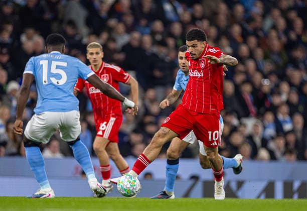 Football - FA Premier League - Manchester City FC v Nottingham Forest FC MANCHESTER, ENGLAND - Wednesday, March 4, 2026: Nottingham Forest s Morgan Gibbs-White during the FA Premier League match between Manchester City FC and Nottingham Forest FC at the City of Manchester Stadium. (Photo by David Rawcliffe Propaganda) MANCHESTER City of Manchester Stadium GREATER MANCHESTER ENGLAND  Copyright: xDavidxRawcliffex P2026-03-04-Man_City_Notts_Forest-14