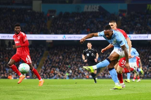 Antoine Semenyo of Manchester City shoots at goal Manchester City v Nottingham Forest, Premier League, Football, Etihad Stadium, Manchester, UK - 04 Mar 2026Manchester Etihad Stadium United Kingdom EDITORIAL USE ONLY No use with unauthorised audio, video, data, fixture lists, club league logos or live services. Online in-match use limited to 120 images, no video emulation. No use in betting, games or single club league player publications. Copyright: xPaulxCurrie Shutterstockx 16720019aa