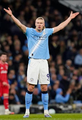 Manchester, England, 4th March 2026. Erling Haaland of Manchester City during the Manchester City vs Nottingham Forest Premier League match at the Etihad Stadium, Manchester. Picture credit should read: Andrew Yates Sportimage EDITORIAL USE ONLY. No use with unauthorised audio, video, data, fixture lists, club league logos or live services. Online in-match use limited to 120 images, no video emulation. No use in betting, games or single club league player publications. SPI_031_AY_Manchester_City_Forest SPI-4576-0030
