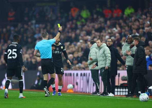 Referee Jarred Gillett shows a yellow card towards the Chelsea coaching staff Aston Villa v Chelsea, Premier League, Football, Villa Park, Birmingham, UK - 04 Mar 2026Birmingham Villa Park United Kingdom EDITORIAL USE ONLY No use with unauthorised audio, video, data, fixture lists, club league logos or live services. Online in-match use limited to 120 images, no video emulation. No use in betting, games or single club league player publications. Copyright: xMattxWest Shutterstockx 16720016p