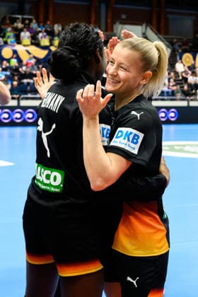 Handball, Women European Championship Qualification, Slovenia Germany, 2 Round, Group 3, Matchday 3 Farrelle Njinkeu Germany , Antje Döll Doell Germany Celje Slovenia