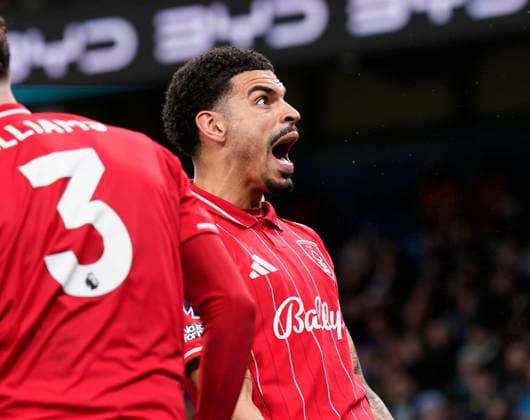 Manchester, England, 4th March 2026. Morgan Gibbs White of Nottingham Forest scores the equaliser during the Manchester City vs Nottingham Forest Premier League match at the Etihad Stadium, Manchester. Picture credit should read: Andrew Yates Sportimage EDITORIAL USE ONLY. No use with unauthorised audio, video, data, fixture lists, club league logos or live services. Online in-match use limited to 120 images, no video emulation. No use in betting, games or single club league player publications. SPI_059_AY_Manchester_City_Forest SPI-4576-0058
