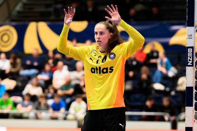 Handball, Women EM Qualification, Slovenia Germany, 2 Round, Group 3, 3 Matchday Goalkeeper Sarah Wachter Germany Celje Slovenia
