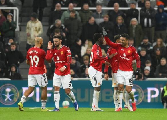 Casemiro of Manchester United, ManU celebrates scoring their first goal Newcastle United v Manchester United, Premier League, Football, St James Park, Newcastle, UK - 04 Mar 2026Newcastle St James Park United Kingdom EDITORIAL USE ONLY No use with unauthorised audio, video, data, fixture lists, club league logos or live services. Online in-match use limited to 120 images, no video emulation. No use in betting, games or single club league player publications.  Copyright: xRichardxLee Shutterstockx 16723964aj