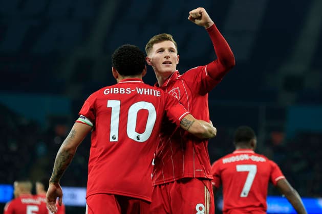 Manchester City v Nottingham Forest, Premier League Elliot Anderson (8) of Nottingham Forest celebrates scoring to make it 2-2 during the Premier League match between Manchester City and Nottingham Forest at the Etihad Stadium, Manchester, UK on 4 March 2026. Manchester Etihad Stadium Manchester UK Editorial use only DataCo restrictions apply See www.football-dataco.com , Copyright: xConorxMolloyx PSI-23834-0052
