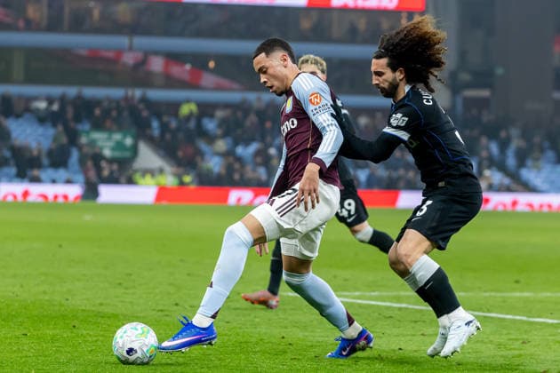 Aston Villa v Chelsea, Premier League Aston Villa forward Alysson Edward (47) battles for possession against Chelsea defender Marc Cucurella (3) during the Premier League match between Aston Villa and Chelsea at Villa Park, Birmingham, UK on 4 March 2026. Birmingham Villa Park West Midlands UK Editorial use only DataCo restrictions apply See www.football-dataco.com , Copyright: xManjitxNarotrax PSI-23838-0158