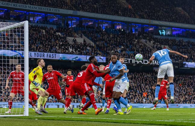 (260305) -- MANCHESTER, March 5, 2026 -- Manchester City s Rodri (1st R) scores his side s second goal during the English Premier League match between Manchester City FC and Nottingham Forest FC in Manchester, Britain, on March 4, 2026. FOR EDITORIAL USE ONLY. NOT FOR SALE FOR MARKETING OR ADVERTISING CAMPAIGNS. NO USE WITH UNAUTHORIZED AUDIO, VIDEO, DATA, FIXTURE LISTS, CLUB LEAGUE LOGOS OR LIVE SERVICES. ONLINE IN-MATCH USE LIMITED TO 45 IMAGES, NO VIDEO EMULATION. NO USE IN BETTING, GAMES OR SINGLE CLUB LEAGUE PLAYER PUBLICATIONS. (SP)BRITAIN-MANCHESTER-FOOTBALL-PREMIER LEAGUE-MANCHESTER CITY VS NOTTINGHAM FOREST LixYing 