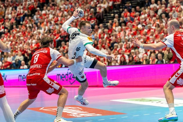Aalborg Handball v Fuchse Berlin, EHF Champions League handball, Aalborg, Denmark Aalborg, Denmark. 04th, March 2026. Mathias Gidsel (19) of Fuchse Berlin seen during the EHF Champions League match between Aalborg Handball and Füchse Berlin at Sparekassen Danmark Arena in Aalborg. Denmark, Aalborg  Copyright: xGonzalesxPhoto MadsxAndersenx