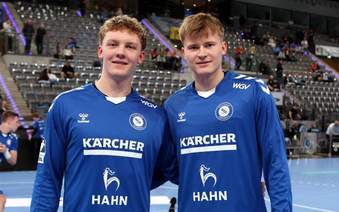 05 03 2026, Germany, Stuttgart, Handball Bundesliga, TVB Stuttgart vs THW Kiel, , f l Max Heydecke and Linus Schmid TVB