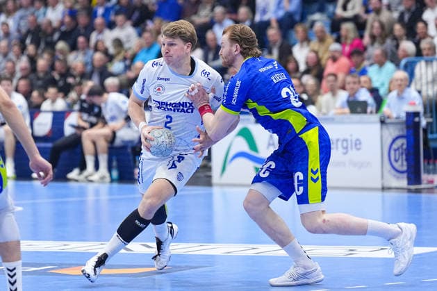 05 03 2026, xydrx, Handball, 1 HBL, VfL Gummersbach TBV Lemgo Lippe, Schwalbe Arena Lukas Hutecek TBV Lemgo Lippe 2 in duel against Tom Kiesler VfL Gummersbach 30 Photo xYannisxDreimannxPressefotoKochx Nordrhein Westfahlen Germany
