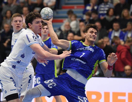 05 03 2026, xophax, DAIKIN HBL 2025 26 VFL Gummersbach TBV Lemgo Lippe Joel Willecke , left Lemgo and Julian Köster Gummersbach , right Gummersbach