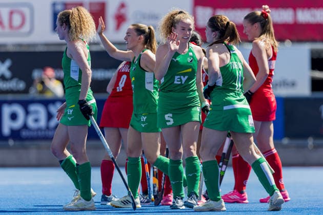 Feldhockey, Frauen, WM-Quali, Irland - Kanada FIH Hockey World Cup Qualifiers, Centro Deportivo de Hockey CÃ Sarah Torrans celebrates with teammates after scoring her sides first goal 5 3 2026  Copyright: x INPHO FrankxUijlenbroekx 019A2767 20260305