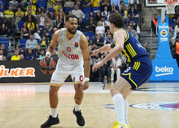 ISTANBUL, TURKEY - MARCH 5: Tarik Biberovic (13) of Fenerbahce Beko and Elie Okobo (0) of Monaco in action during the EuroLeague match between Fenerbahce Beko Istanbul and AS Monaco at Ulker Sports Arena on March 5, 2026 in Istanbul, Turkey. Ä±STANBUL tURKEY Copyright: xSeskimphotox Fener-Monaco-050326 (36)