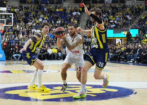 ISTANBUL, TURKEY - MARCH 5: Tarik Biberovic (L) , Mikael Jantunen (R) of Fenerbahce Beko and Mike James of Monaco in action during the EuroLeague match between Fenerbahce Beko Istanbul and AS Monaco at Ulker Sports Arena on March 5, 2026 in Istanbul, Turkey. Ä±STANBUL tURKEY Copyright: xSeskimphotox Fener-Monaco-050326 (84)