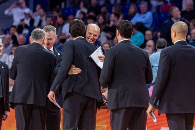 2026 Euroleague basketball Real Madrid v Virtus Bologna March 5th 5th March 2026 Movistar Arena Madrid, Spain Euroleague Basketball Spain, Real Madrid vs Virtus Bologna Dusko Ivanovic and his son Stefan Ivanovic Madrid Spain Basketball Copyright: xAlbaxPachecox xAgenciaxLOFx