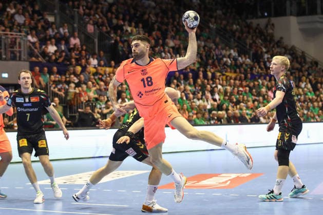 05 03 2026, xtgx, Handball, EHF Champions League, SC Magdeburg FC Barcelona v l Blaz Janc Barcelona, 18 throws goal, goal scorer, scores goal, scores the goal Magdeubrg