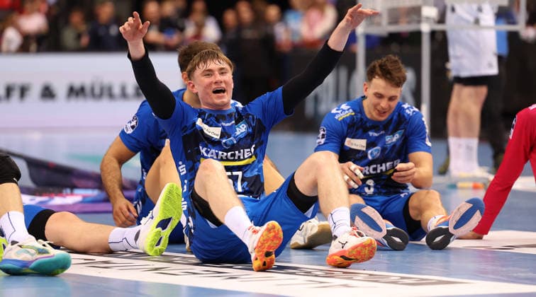 05 03 2026, Germany, Stuttgart, Handball Bundesliga, TVB Stuttgart vs THW Kiel, Jakob Nigg TVB celebrates victory