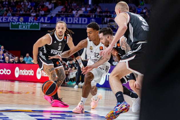 2026 Euroleague basketball Real Madrid v Virtus Bologna March 5th 5th March 2026 Movistar Arena Madrid, Spain Euroleague Basketball Spain, Real Madrid vs Virtus Bologna Edwards Bologna , Vildoza bologna and Theo Maledon Real Madrid Madrid Madrid Spain Basketball Copyright: xAlbaxPachecox xAgenciaxLOFx