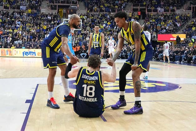 ISTANBUL, TURKEY - MARCH 5: Talen Horton Tucker (L) , Mikael Jantunene (C) and Brandon Boston Jr of Fenerbahce Beko during the EuroLeague match between Fenerbahce Beko Istanbul and AS Monaco at Ulker Sports Arena on March 5, 2026 in Istanbul, Turkey. Ä±STANBUL tURKEY Copyright: xSeskimphotox Fener-Monaco-050326 (102)