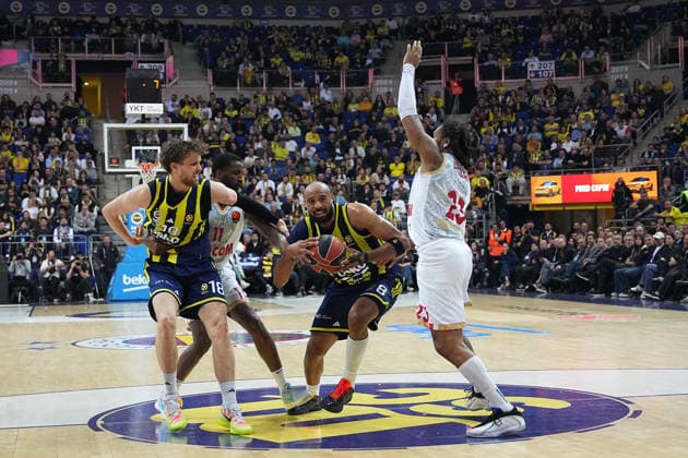 ISTANBUL, TURKEY - MARCH 5: Mikael Jantunene (18) , Talen Horton Tucker (8) of Fenerbahce Beko and Alpha Diallo (11) , Juhann Begarin (23) of Monaco in action during the EuroLeague match between Fenerbahce Beko Istanbul and AS Monaco at Ulker Sports Arena on March 5, 2026 in Istanbul, Turkey. Ä±STANBUL tURKEY Copyright: xSeskimphotox Fener-Monaco-050326 (115)