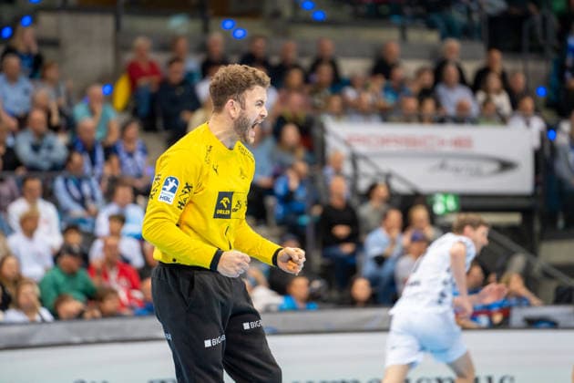 Handball I Men I Season 2025 2026 I Bundesliga I 24 Matchday I TVB Stuttgart THW Kiel I 05 03 2026 Gonzalo Perez de Vargas 1, THW Kiel cheers Stuttgart Porsche Arena Baden Württemberg Germany Copyright: xLobeca MaxxPetershansx