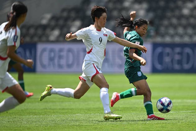 SOCCER ASIAN CUP BANGLADESH NORTH KOREA, Maria Manda of Bangladesh and Kim Song Gyong of North Korea during the AFC Women™s Asian Cup Group B match between Bangladesh and North Korea at CommBank Stadium in Sydney, Friday, March 6, 2026. ( NO ARCHIVING, EDITORIAL USE ONLY SYDNEY NEW SOUTH WALES AUSTRALIA  Copyright: xDEANxLEWINSx 20260306120057994125