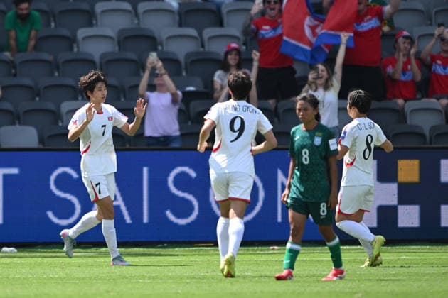 SOCCER ASIAN CUP BANGLADESH NORTH KOREA, Myong Yu Jong of North Korea celebrates after scoring a goal during the AFC Women™s Asian Cup Group B match between Bangladesh and North Korea at CommBank Stadium in Sydney, Friday, March 6, 2026. ( NO ARCHIVING, EDITORIAL USE ONLY SYDNEY NEW SOUTH WALES AUSTRALIA  Copyright: xDEANxLEWINSx 20260306157202458504
