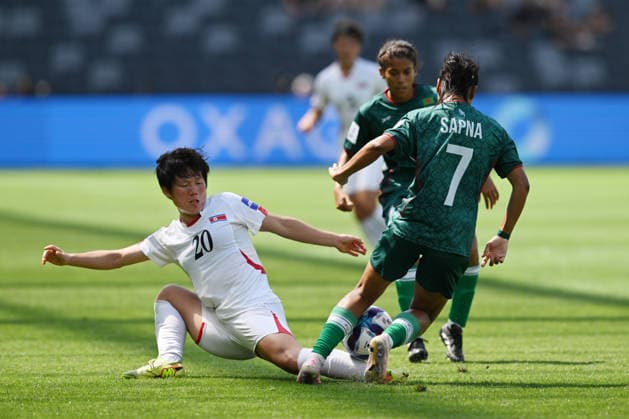 SOCCER ASIAN CUP BANGLADESH NORTH KOREA, Chae Un Yong of North Korea tackles Sapna Rani of Bangladesh during the AFC Women™s Asian Cup Group B match between Bangladesh and North Korea at CommBank Stadium in Sydney, Friday, March 6, 2026. ( NO ARCHIVING, EDITORIAL USE ONLY SYDNEY NEW SOUTH WALES AUSTRALIA  Copyright: xDEANxLEWINSx 20260306160964140344