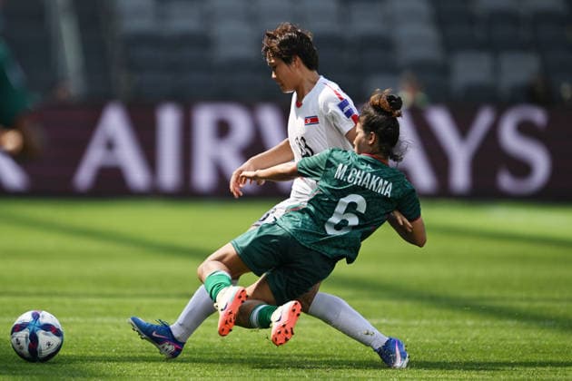 SOCCER ASIAN CUP BANGLADESH NORTH KOREA, Ri Hye Gyong of North Korea and Monika Chakma of Bangladesh during the AFC Women™s Asian Cup Group B match between Bangladesh and North Korea at CommBank Stadium in Sydney, Friday, March 6, 2026. ( NO ARCHIVING, EDITORIAL USE ONLY SYDNEY NEW SOUTH WALES AUSTRALIA  Copyright: xDEANxLEWINSx 20260306145417713147