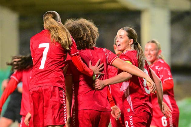 Hammarby IP STOCKHOLM, SWEDEN - MARCH 05: Denmark celebrates goal in the UEFA Womens U17, U 17 EURO Qualifier, EM, Europameisterschaft football match between Germany and Denmark at Hammarby IP on March 5, 2026 in Stockholm, Sweden. (Peter Sonander SPP) Copyright: xPeterxSonanderx xSPPx spp-en-PeSoSp-PSon-20260305-193213_PS_6782.JPEG