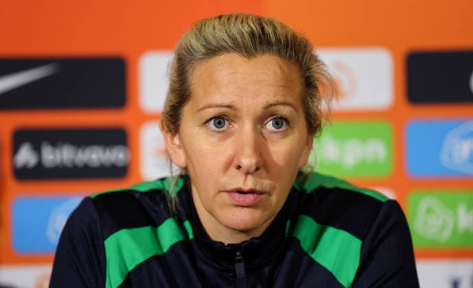 Republic of Ireland WNT press conference, PK, Pressekonferenz Stadion Galgenwaard, Utrecht, Netherlands 6 3 2026 Head Coach Carla Ward Carla Ward 6 3 2026  Copyright: x INPHO RyanxByrnex RB1_8305