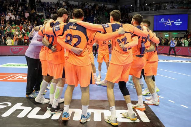 05 03 2026, xgox, Handball EHF Champions League SC Magdeburg FC Barcelona v l Barcelona Cheering about the victory, cheering after the end of the match Magdeburg