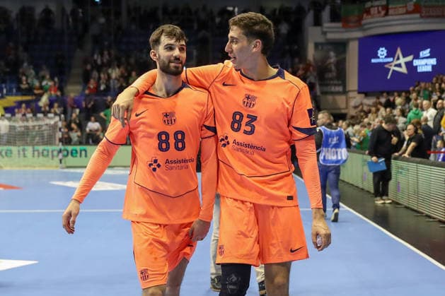 05 03 2026, xgox, Handball EHF Champions League SC Magdeburg FC Barcelona v l Petar Cikusa Barcelona, 88 , Ian Barrufet Barcelona, 83 Celebrating the victory, cheering after the end of the match Magdeburg