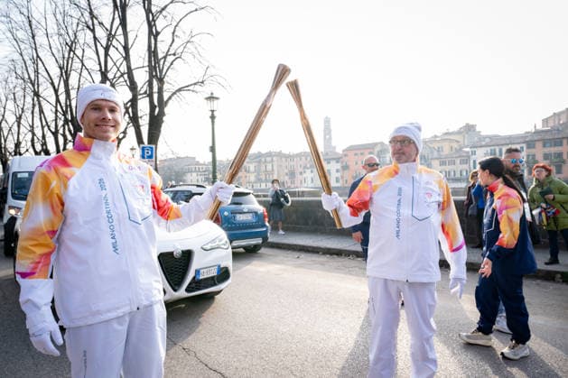 Paralympic Torch Relay - Millano Cortina 2026 Winter Paralympics: Day 0 Opening Ceremony - Milano Cortina 2026 Winter Paralympics: Day 0 Verona VERONA, ITALY - MARCH 6: Paralympic Torch Relay REHM, Markus (Germany) is getting the flame form HARTLEB, Frank-Thomas (Germany, ride side) Impressions of the Paralympic Torch Relay on day zero of the Milano Cortina 2026 Winter Paralympics at Verona on March 6, 2026 in Verona, Italy (Photo by RALF KUCKUCK) Copyright 2026 Ralf Kuckuck