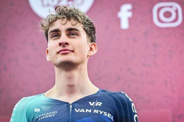 French Paul Seixas of Decathlon CMA CGM Team pictured during the team presentations ahead of the Strade Bianche one day cycling race from and to Siena, Italy, Friday 06 March 2026. DIRKxWAEM  x166661707x