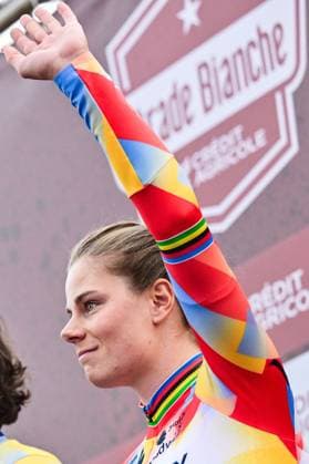 Belgian Lotte Kopecky pictured during the team presentations ahead of the Strade Bianche one day cycling race from and to Siena, Italy, Friday 06 March 2026. DIRKxWAEM  x166663457x