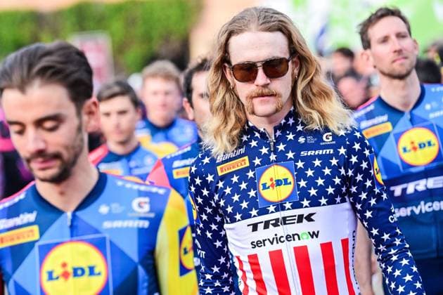 American Quinn Simmons of Lidl - Trek pictured during the team presentations ahead of the Strade Bianche one day cycling race from and to Siena, Italy, Friday 06 March 2026. DIRKxWAEM  x166664722x