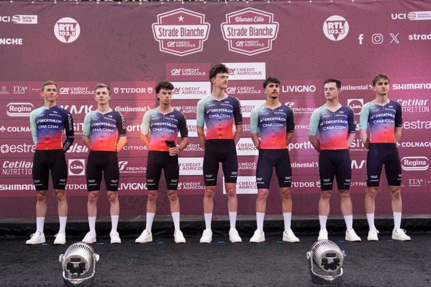 DECATHLON CMA CGM TEAM during the team presentation of the Strade Bianche e Strade Bianche Women cycling race in Siena, Tuscany - Italy - Friday, March 6, 2026. - cycling  Copyright: xFabioxFerrari LaPressex